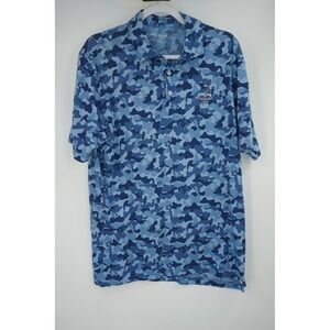 Peter Millar Seaside Golf Polo Shirt Men's Large Blue Camouflage Pinehurst 1895